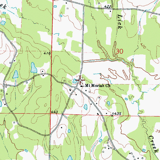Topographic Map of Mount Moriah Cemetery, MS