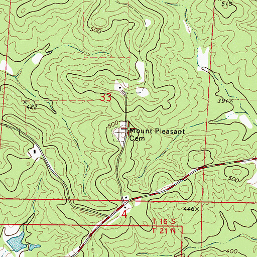Topographic Map of Mount Pleasant Baptist Church (historical), MS