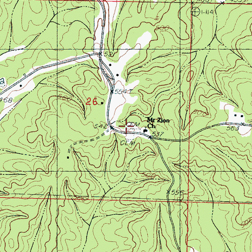 Topographic Map of Mount Zion School (historical), MS