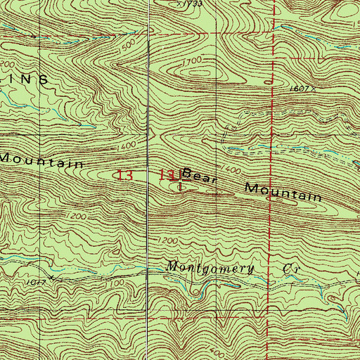 Topographic Map of Bear Mountain, AR