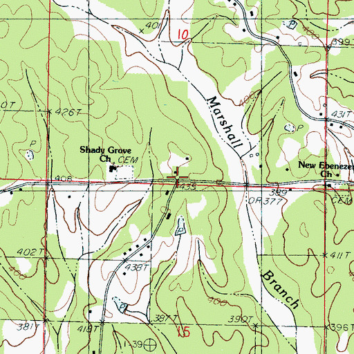 Topographic Map of Shady Grove, MS