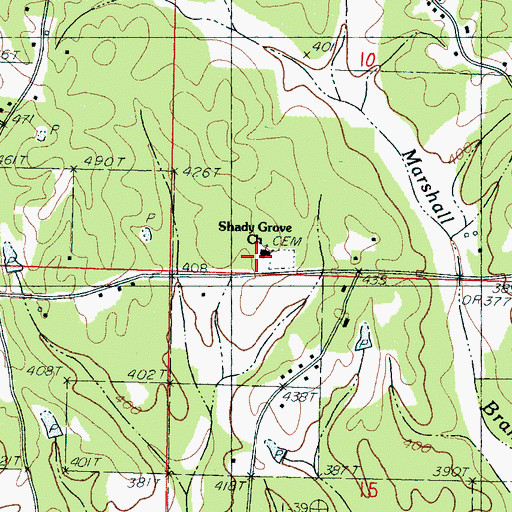 Topographic Map of Shady Grove School (historical), MS