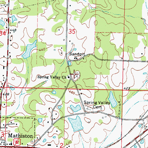 Topographic Map of Spring Valley Cemetery, MS
