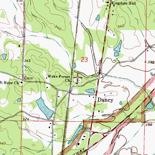 Topographic Map of Wake Forest Cemetery, MS