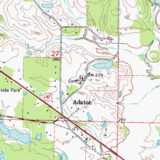 Topographic Map of Adaton Methodist Cemetery, MS