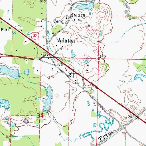 Topographic Map of Adaton Baptist Cemetery, MS