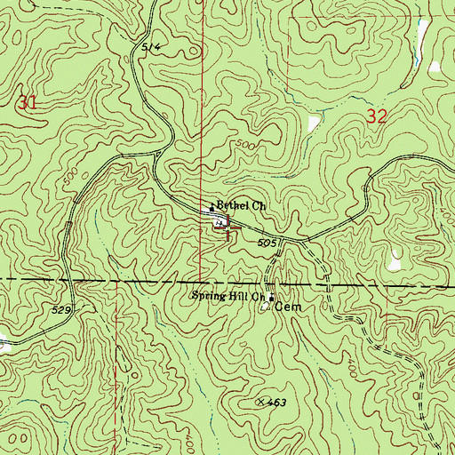 Topographic Map of Bethel Cemetery, MS