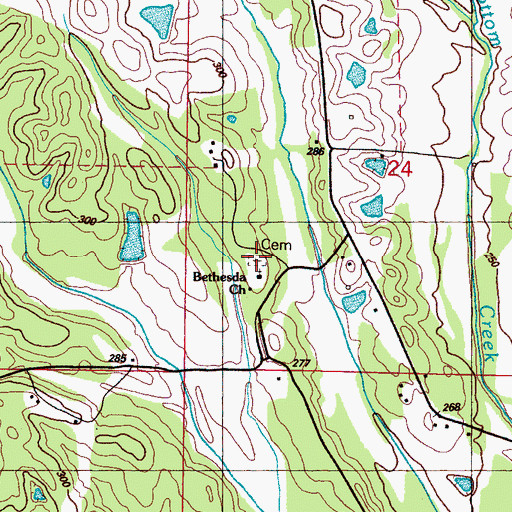 Topographic Map of Bethesda Baptist Cemetery, MS