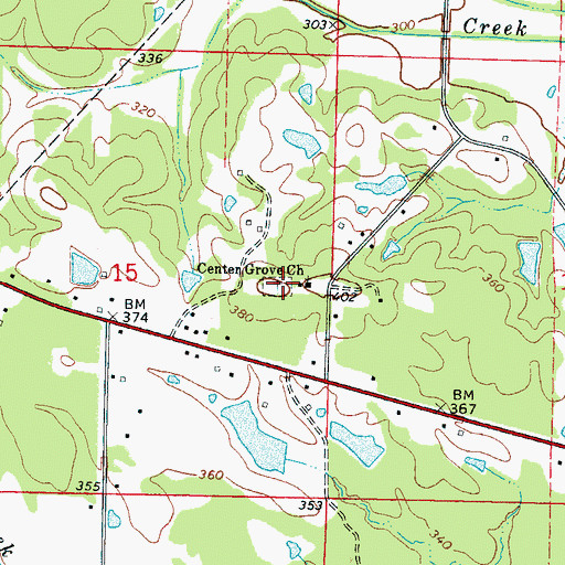 Topographic Map of Center Grove Cemetery, MS