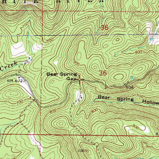 Topographic Map of Bear Spring Gap, AR