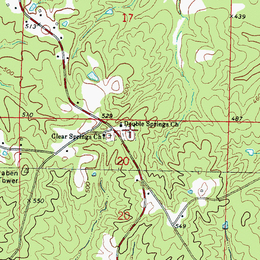 Topographic Map of Double Springs Cemetery, MS