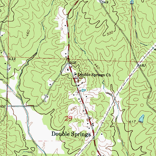 Topographic Map of Double Springs Cemetery, MS