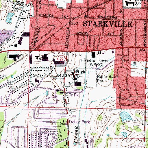 Topographic Map of Starkville High School, MS