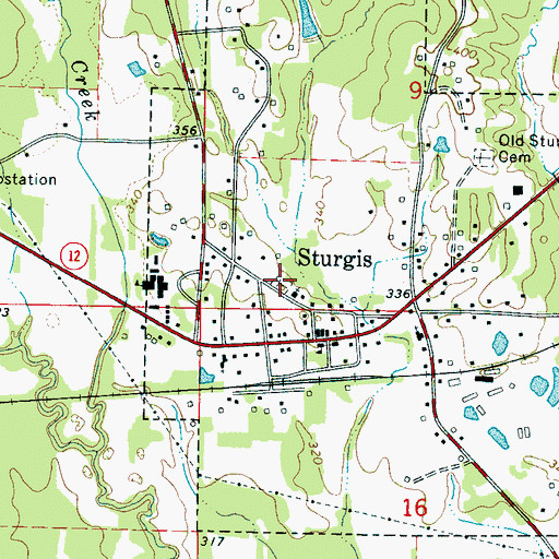 Topographic Map of Sturgis Cemetery, MS