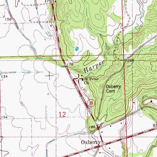 Topographic Map of Saint Peters Cemetery, MS