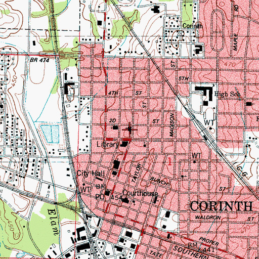 Topographic Map of First Baptist Church, MS