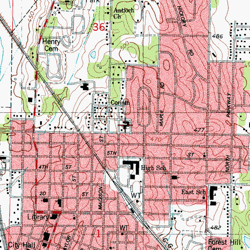 Topographic Map of First Presbyterian Church, MS
