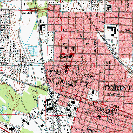 Topographic Map of First United Methodist Church, MS