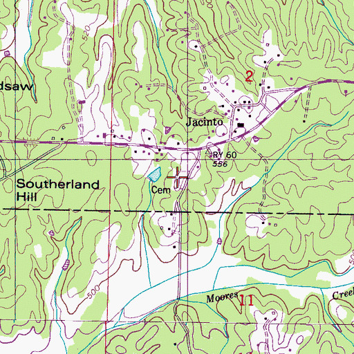 Topographic Map of Jacinto Cemetery, MS