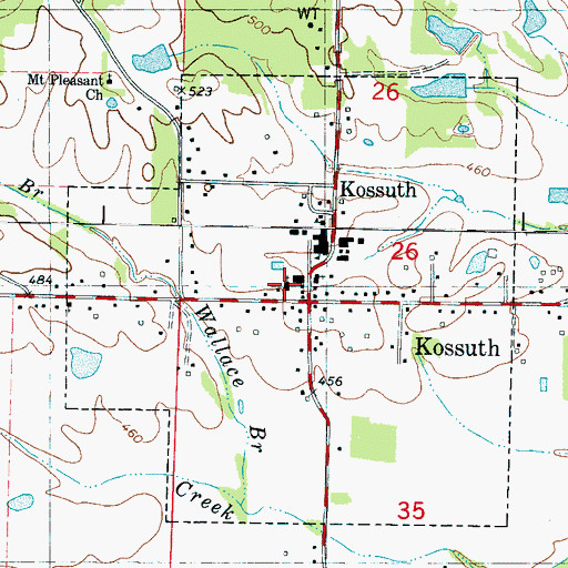 Topographic Map of Kossuth Missionary Baptist Church, MS