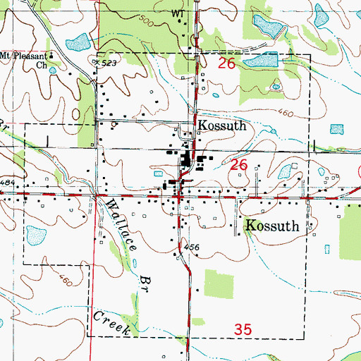 Topographic Map of Kossuth United Methodist Church, MS