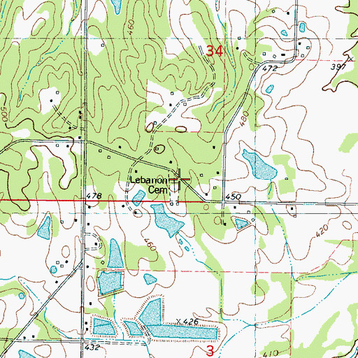 Topographic Map of Lebanon Methodist Church (historical), MS