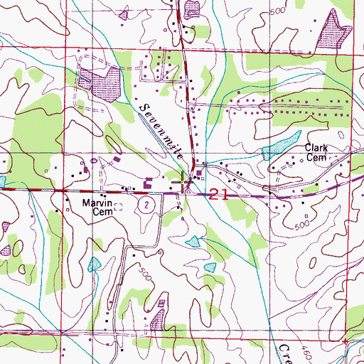 Topographic Map of Marvin School (historical), MS