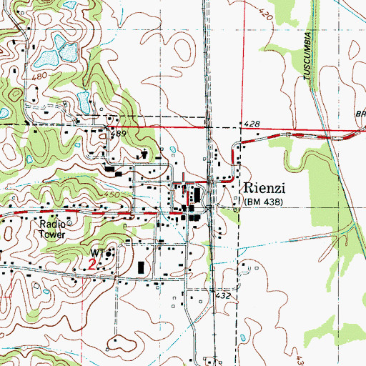 Topographic Map of North Rienzi Church of Christ, MS