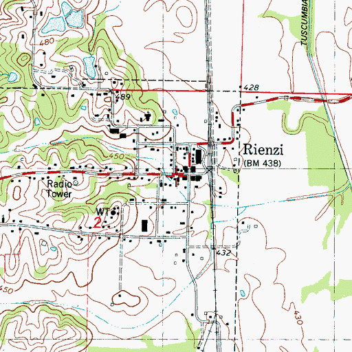 Topographic Map of Rienzi Church of Christ, MS