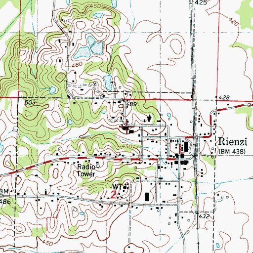 Topographic Map of Rienzi Elementary School, MS