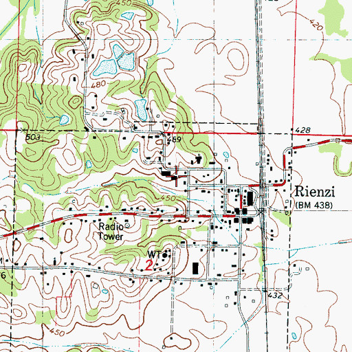 Topographic Map of Rienzi High School (historical), MS