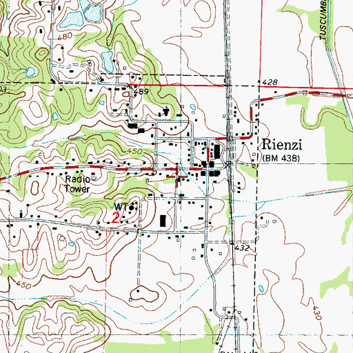 Topographic Map of Rienzi Methodist Church, MS