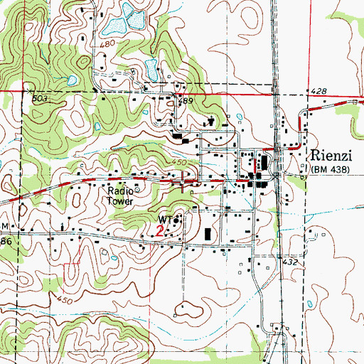 Topographic Map of Rienzi Public School (historical), MS