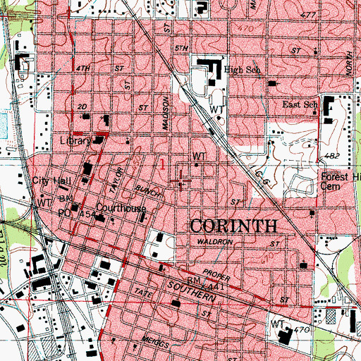 Topographic Map of Saint James Catholic Church, MS