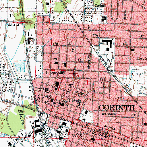 Topographic Map of Saint Pauls Episcopal Church, MS