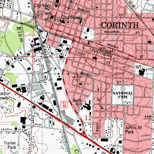 Topographic Map of Southside Methodist Church, MS
