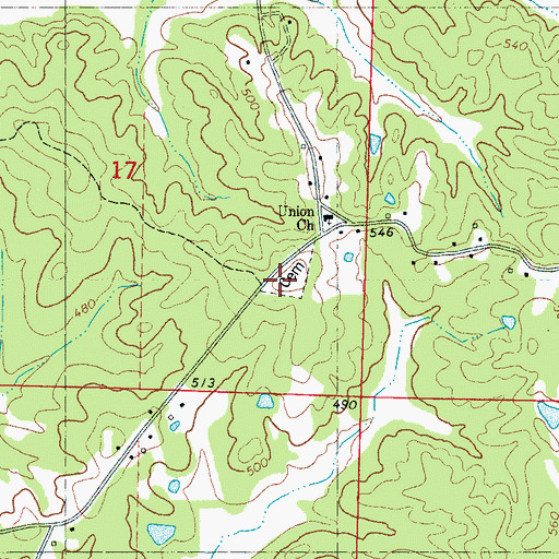 Topographic Map of Union Cemetery, MS