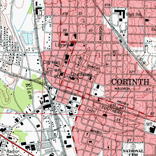 Topographic Map of Waldron Street Christian Church, MS