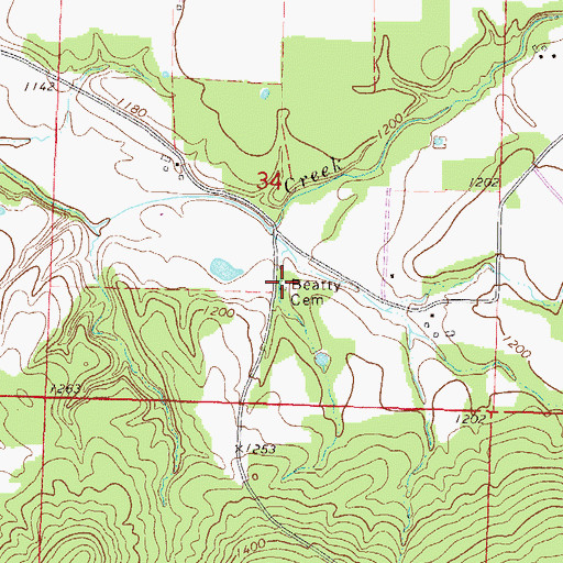 Topographic Map of Beatty Cemetery, AR