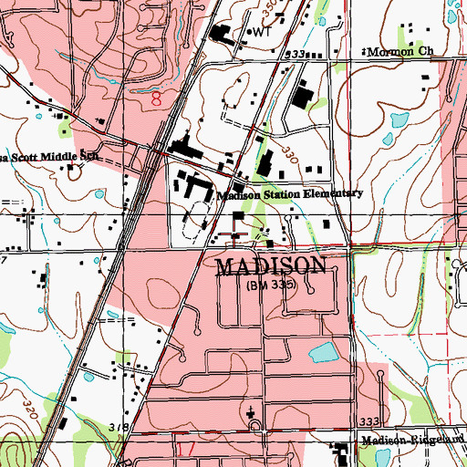 Topographic Map of Madison Public Library, MS