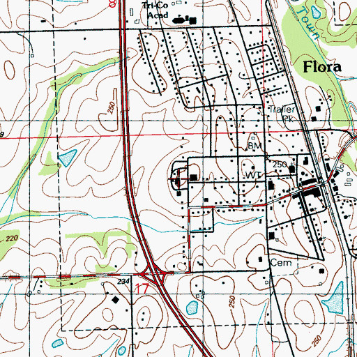 Topographic Map of Flora Elementary School, MS