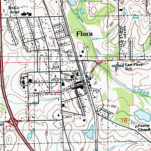 Topographic Map of Flora Public Library, MS
