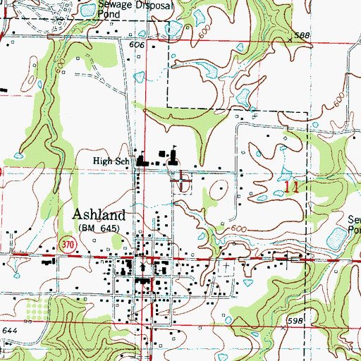 Topographic Map of Ashland Cemetery, MS