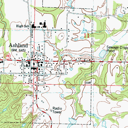Topographic Map of Ashland Cemetery, MS