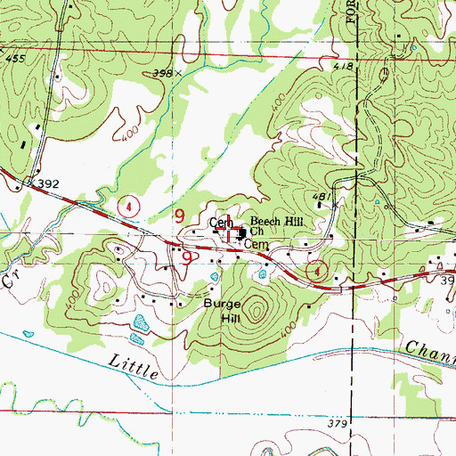 Topographic Map of Beech Hill Cemetery, MS