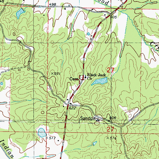 Topographic Map of Black Jack Cemetery, MS