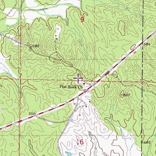 Topographic Map of Flat Rock Cemetery, MS