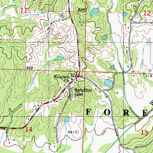 Topographic Map of Hamilton, MS