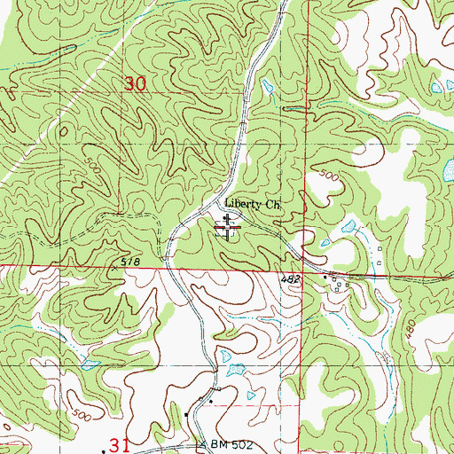 Topographic Map of Liberty Cemetery, MS