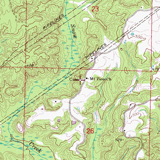 Topographic Map of Mount Zion Cemetery, MS